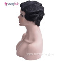 Short Black Curly Wigs For Black Women None Lace Machine Made Pixie Cut Finger Wave Human Hair Wigs